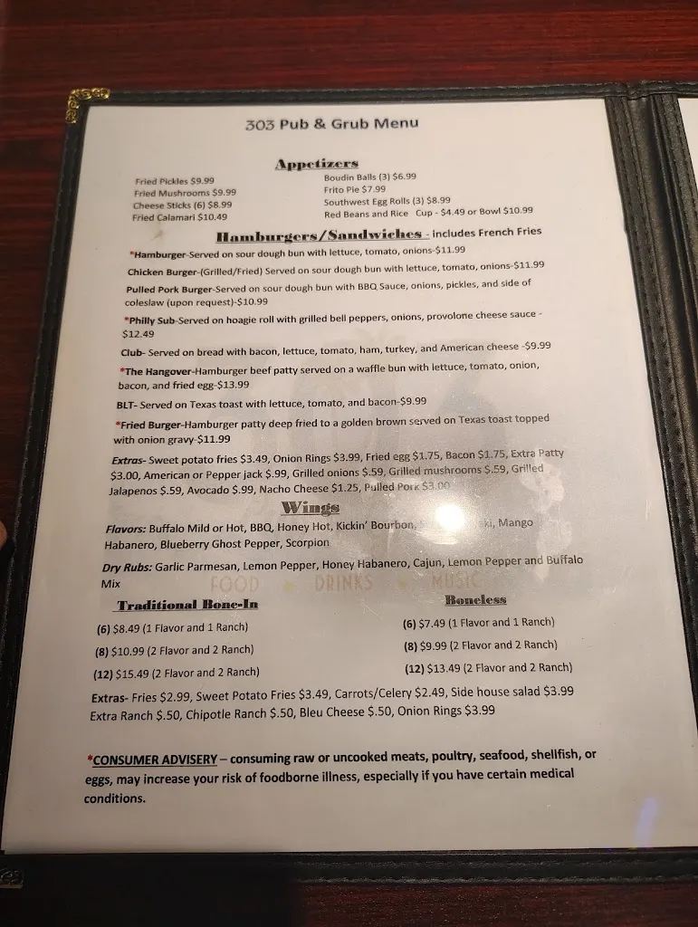 Menu_303 Pub & Grub_Port Lavaca, TX_image_old_2