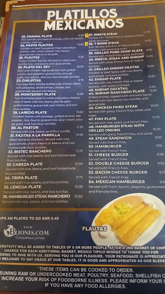 Menu_Mexico Tipico_Port Lavaca, TX_image_old_3