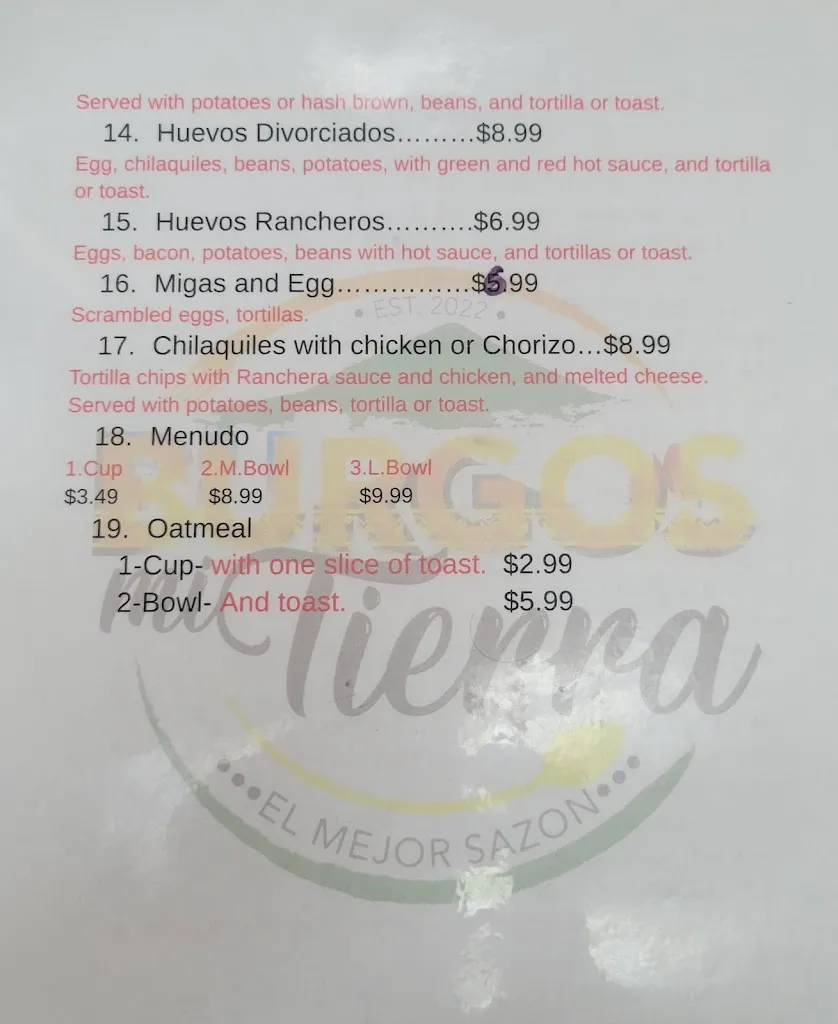 Menu_Burgos mi tierra_San Juan, TX_image_old_2