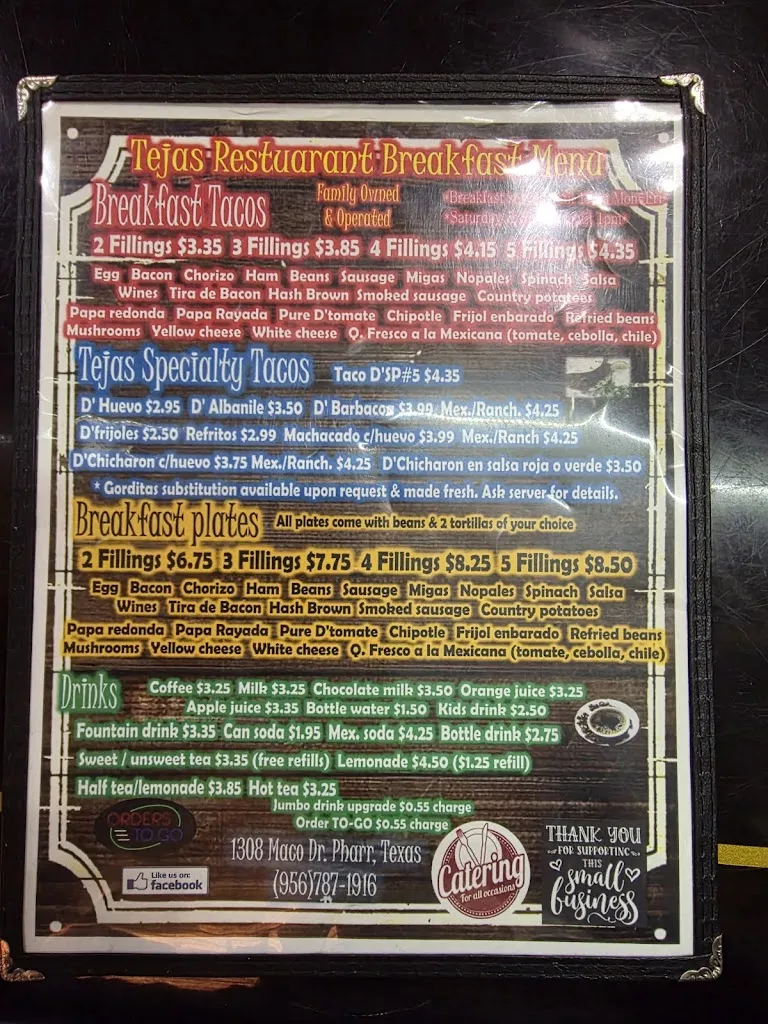 Menu_Tejas Restaurant_Pharr, TX_image_old_2