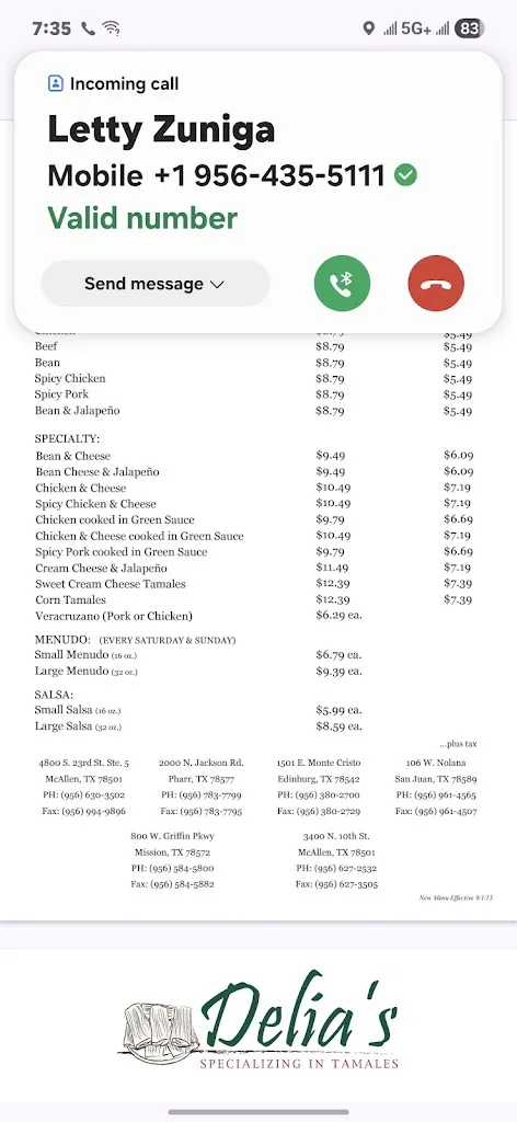 Menu_Delia's Specializing in Tamales_San Juan, TX_image_old_1