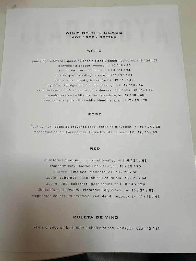 Menu_Claraboya Scratch Kitchen & Bar_Lubbock, TX_image_old_1