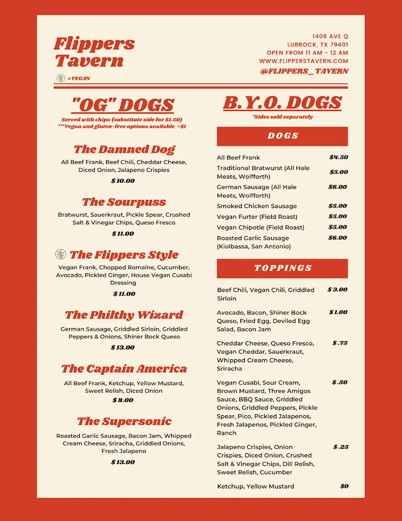 Menu_Flippers Tavern_Lubbock, TX_image_old_1