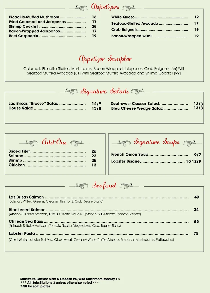 Menu_Las Brisas_Lubbock, TX_image_old_2