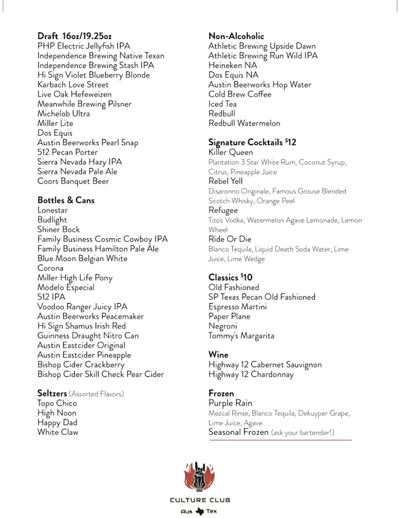 Menu_Culture Club_Austin, TX_image_old_1
