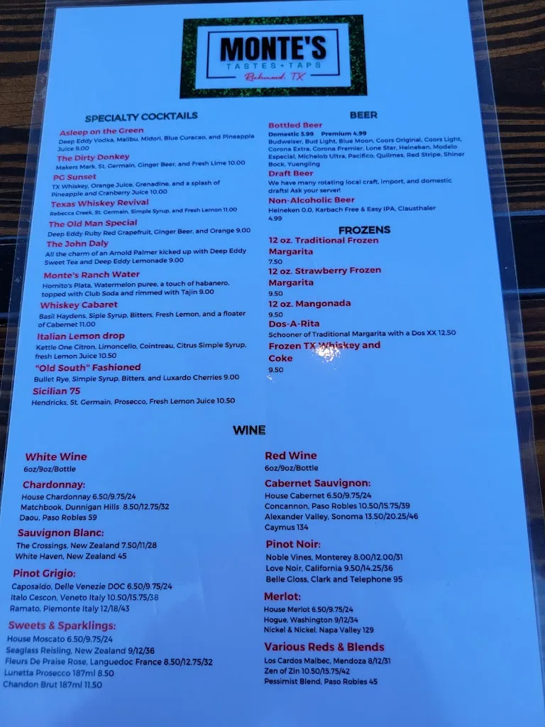 Menu_Monte's Tastes + Taps_Richmond, TX_image_old_1