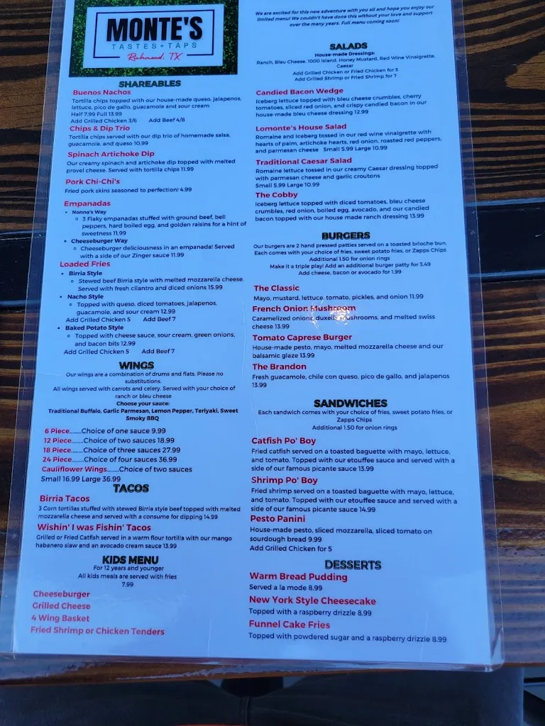 Menu_Monte's Tastes + Taps_Richmond, TX_image_old_2