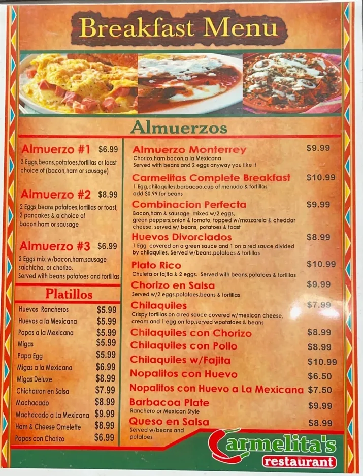 Menu_Carmelitas restaurant._Pharr, TX_image_old_1