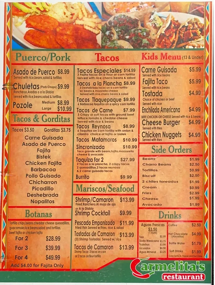 Menu_Carmelitas restaurant._Pharr, TX_image_old_2