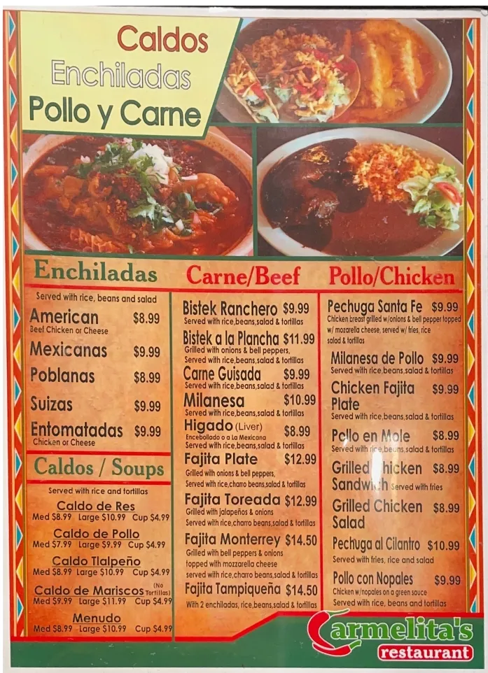 Menu_Carmelitas restaurant._Pharr, TX_image_old_3