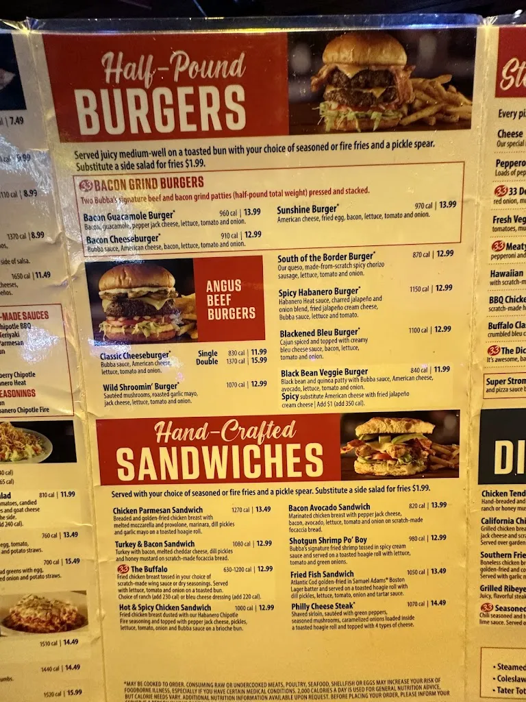 Menu_Bubba's 33_Amarillo, TX_image_old_2