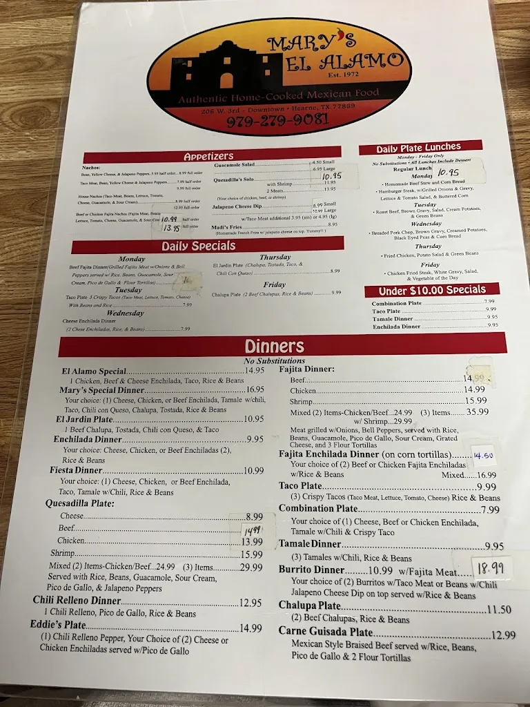 Menu_El Alamo Cafe_Hearne, TX_image_old_1