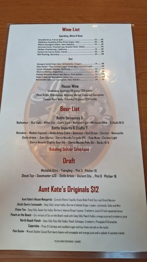Menu_Aunt Kates_St. Augustine, FL_image_old_1
