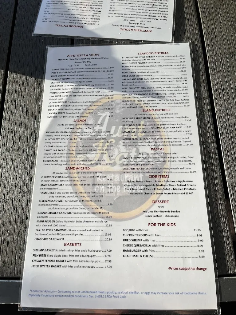 Menu_Aunt Kates_St. Augustine, FL_image_old_2