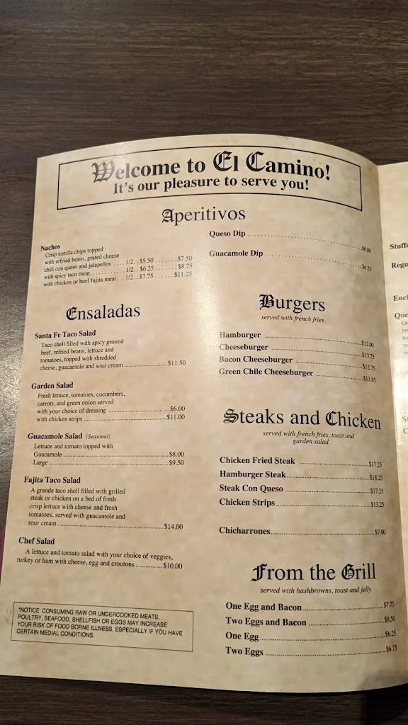 Menu_El Camino Dining Room_Tulia, TX_image_old_1