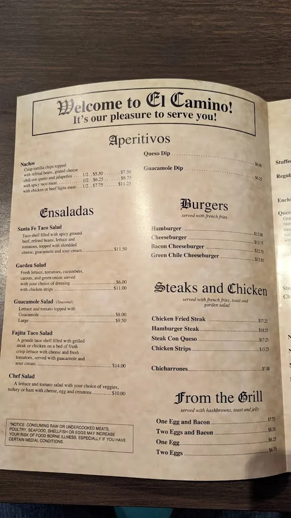 Menu_El Camino Dining Room_Tulia, TX_image_old_2