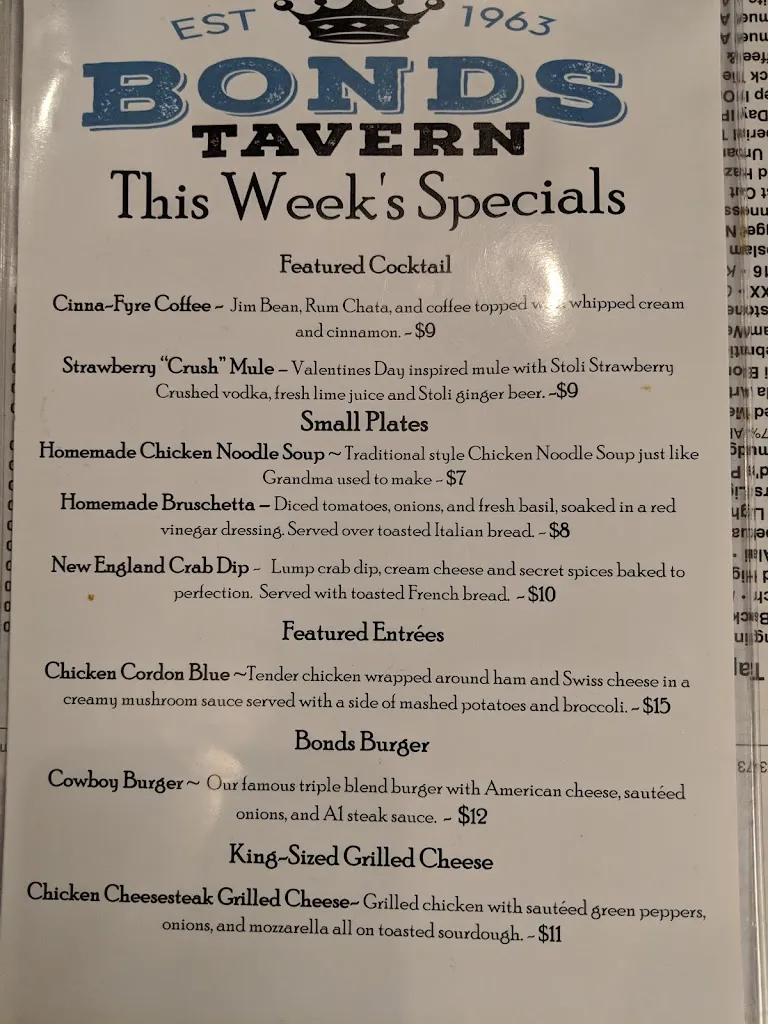 Menu_Bonds Tavern_West Orange, NJ_image_old_3