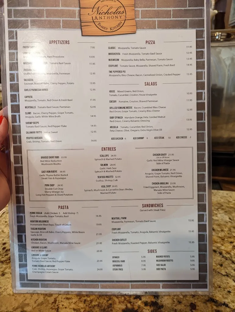 Menu_Nicholas Anthony's Family Kitchen_West Orange, NJ_image_old_1