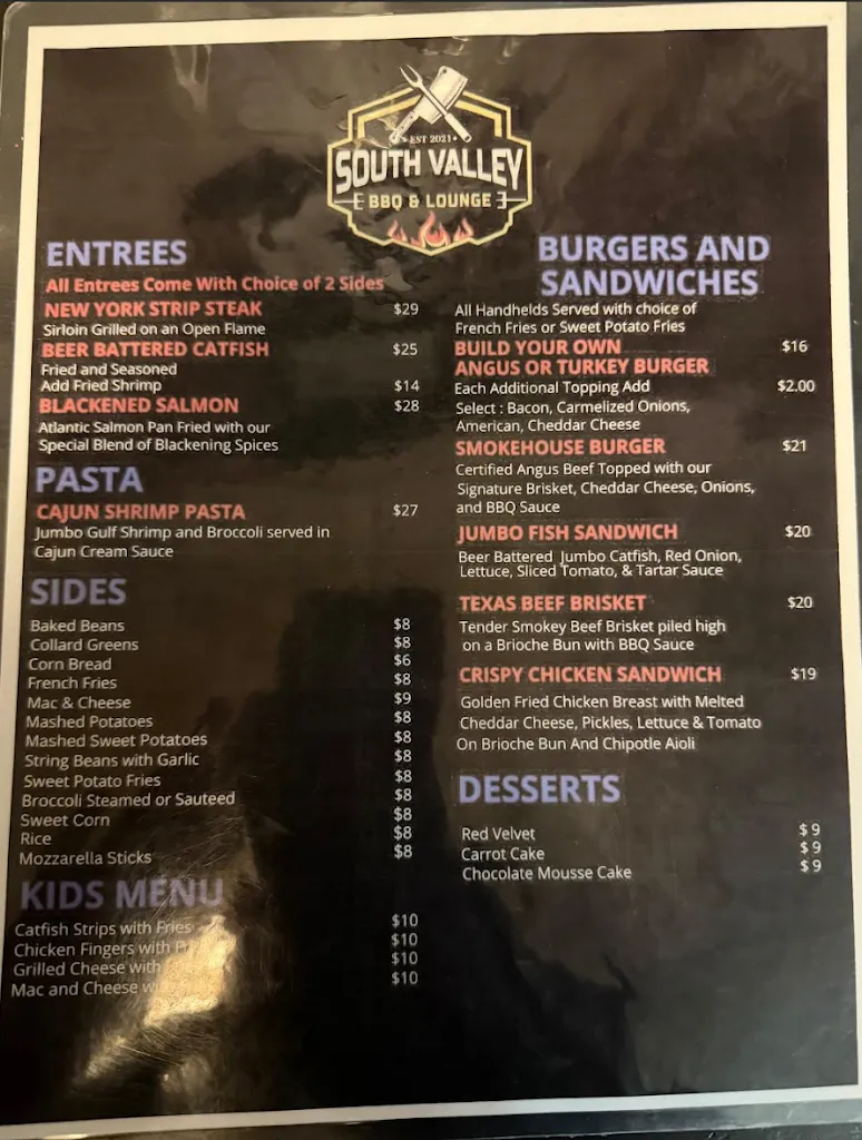 Menu_South Valley BBQ and Lounge_West Orange, NJ_image_old_2