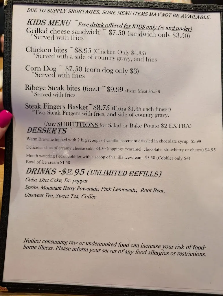 Menu_Three Hearts Steakhouse_Vernon, TX_image_old_1