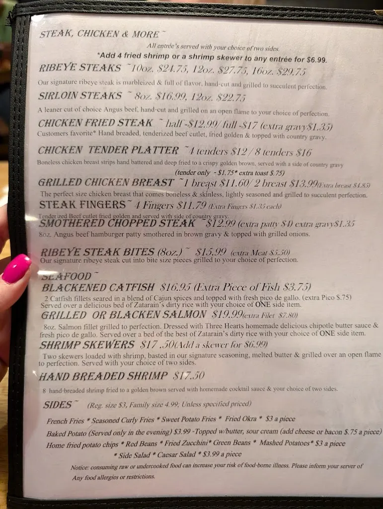 Menu_Three Hearts Steakhouse_Vernon, TX_image_old_2