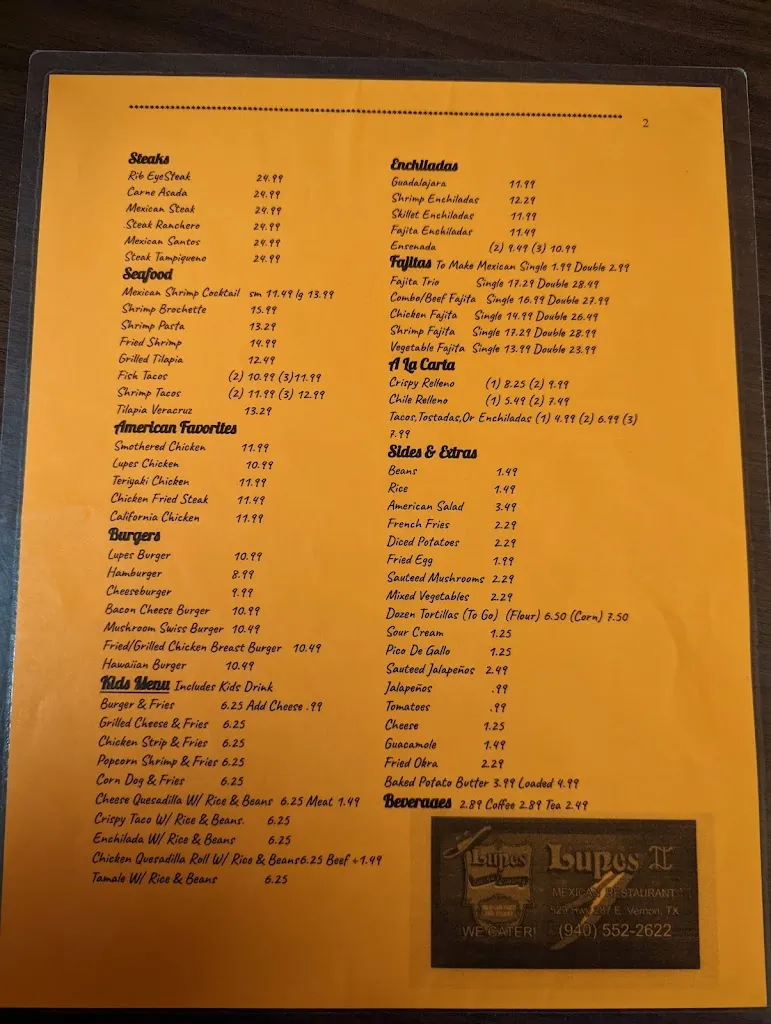 Menu_Lupes II In Vernon_Vernon, TX_image_old_2