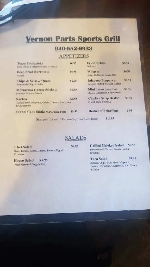 Menu_Vernon Parts Sports Grill_Vernon, TX_image_old_1