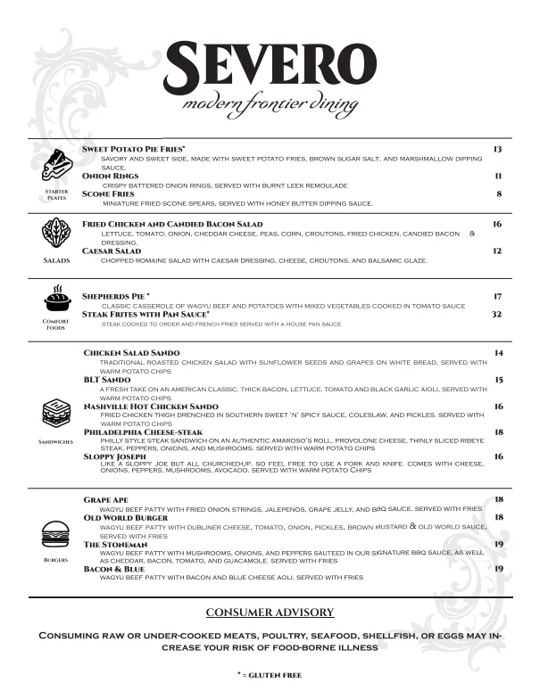 Menu_Severo Restaurant_Richfield, UT_image_old_2