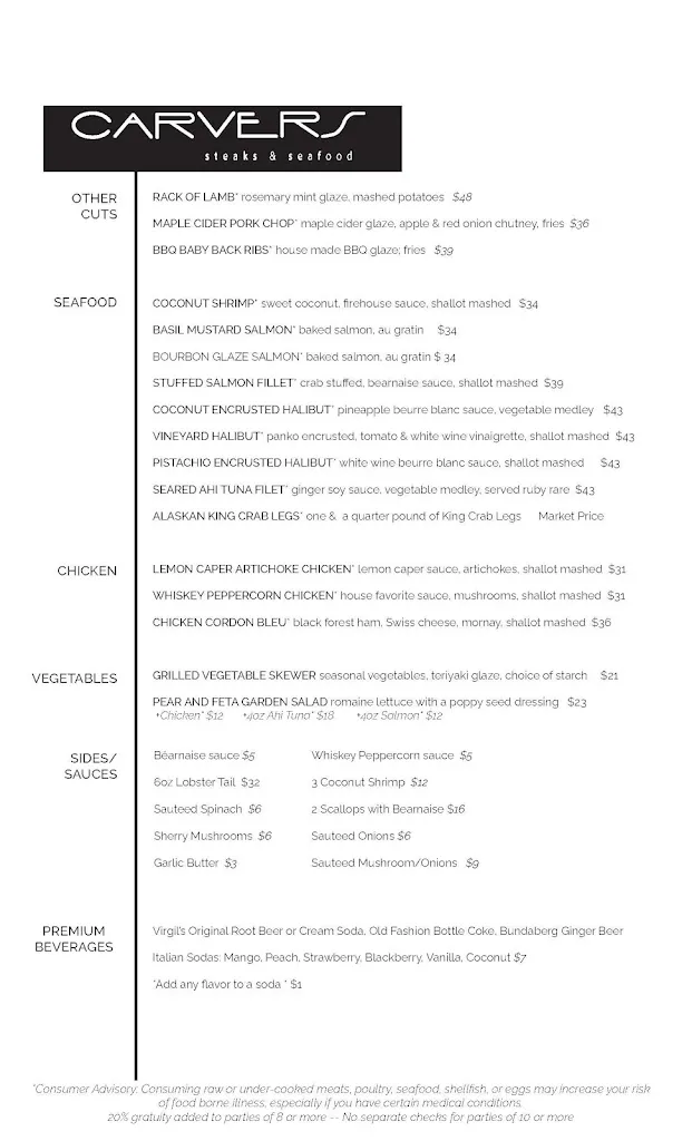 Menu_Carvers Steak & Seafood_Sandy, UT_image_old_1