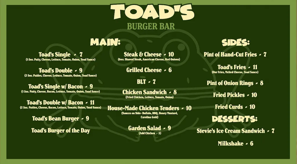 Menu_Toad's Burger Bar_Poultney, VT_image_old_3