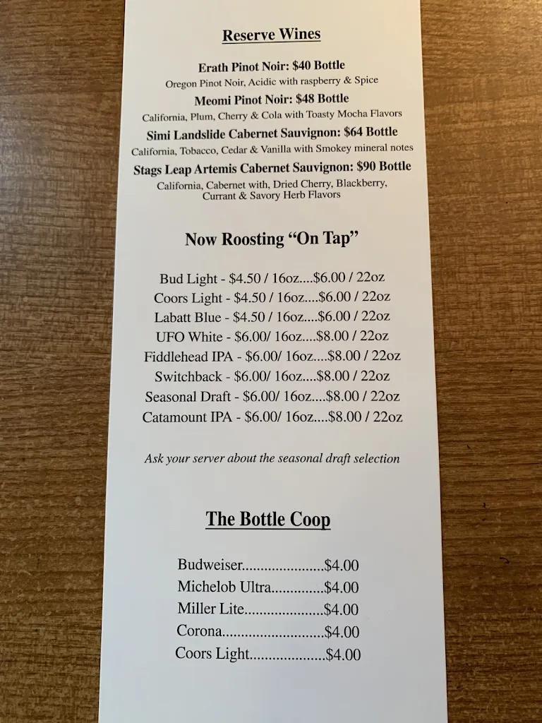 Menu_Rustic Rooster_Shrewsbury, VT_image_old_3
