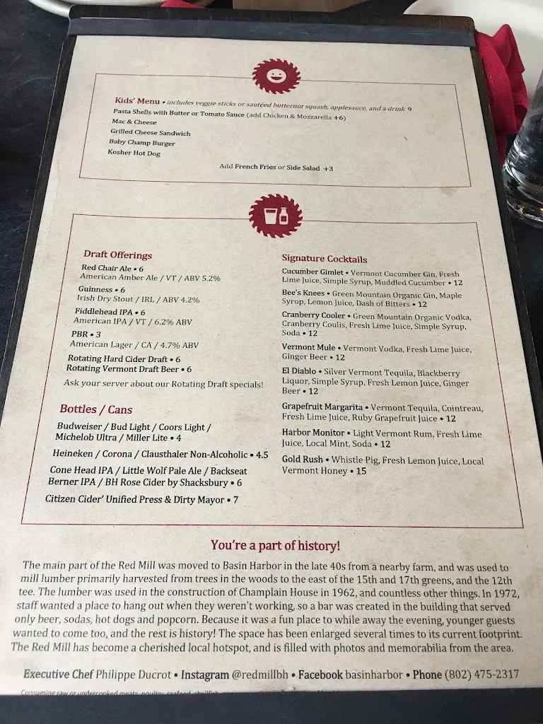 Menu_Red Mill Restaurant_Vergennes, VT_image_old_2