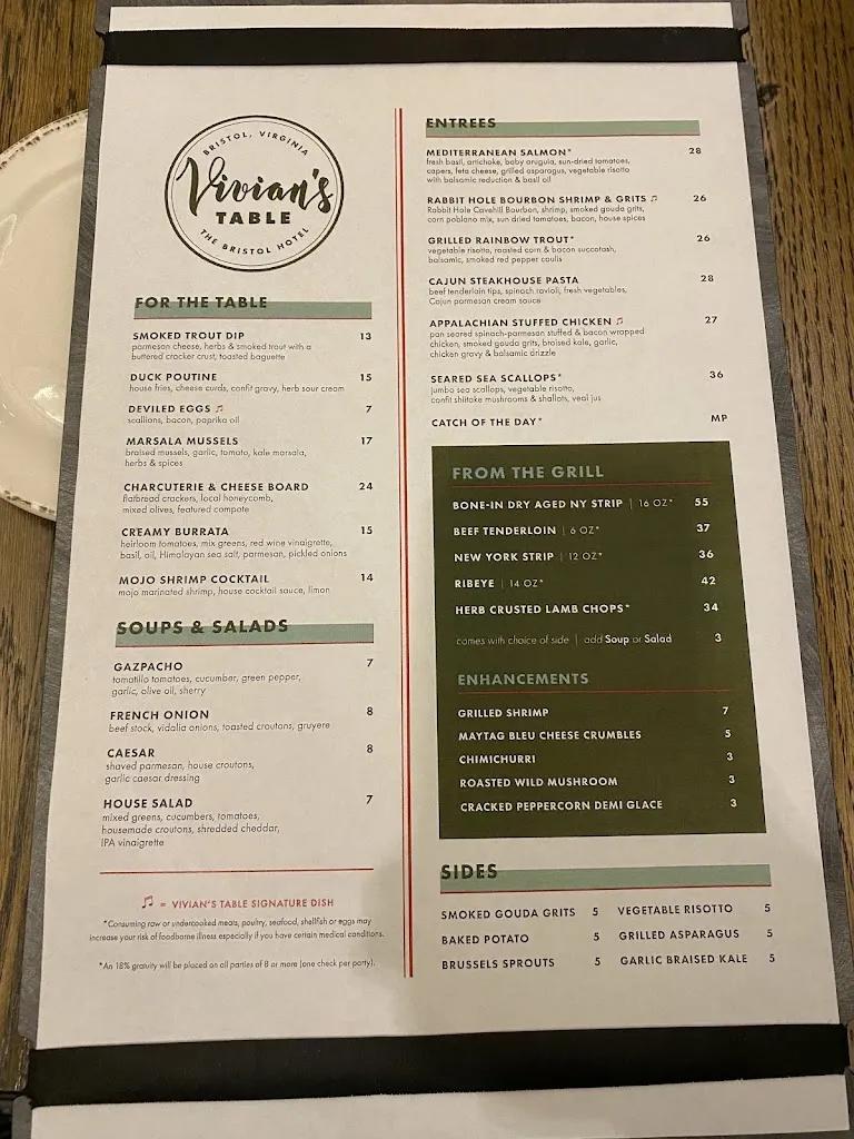 Menu_Vivian's Table_Bristol, VA_image_old_2