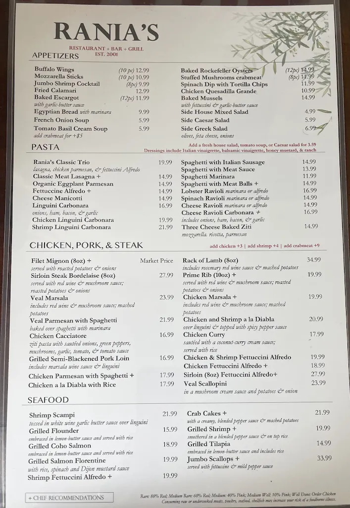 Menu_Rania's Restaurant Bar & Grill_Martinsville, VA_image_old_2