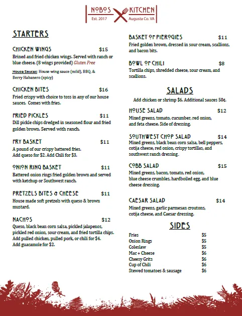 Menu_Nobos Kitchen_Waynesboro, VA_image_old_1