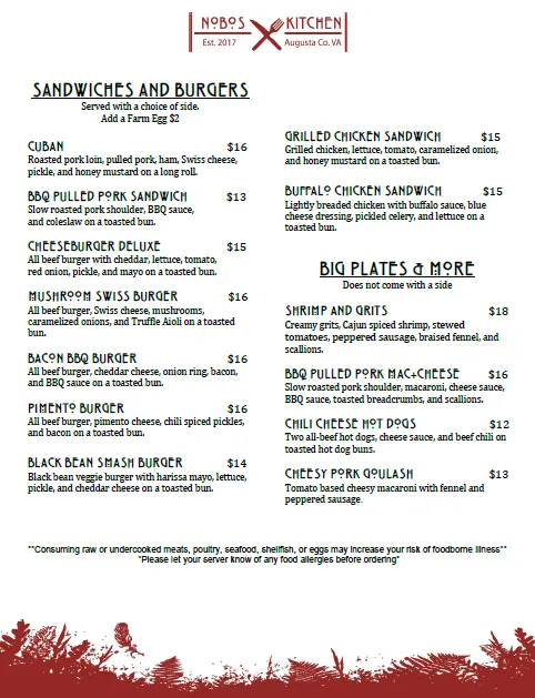 Menu_Nobos Kitchen_Waynesboro, VA_image_old_2