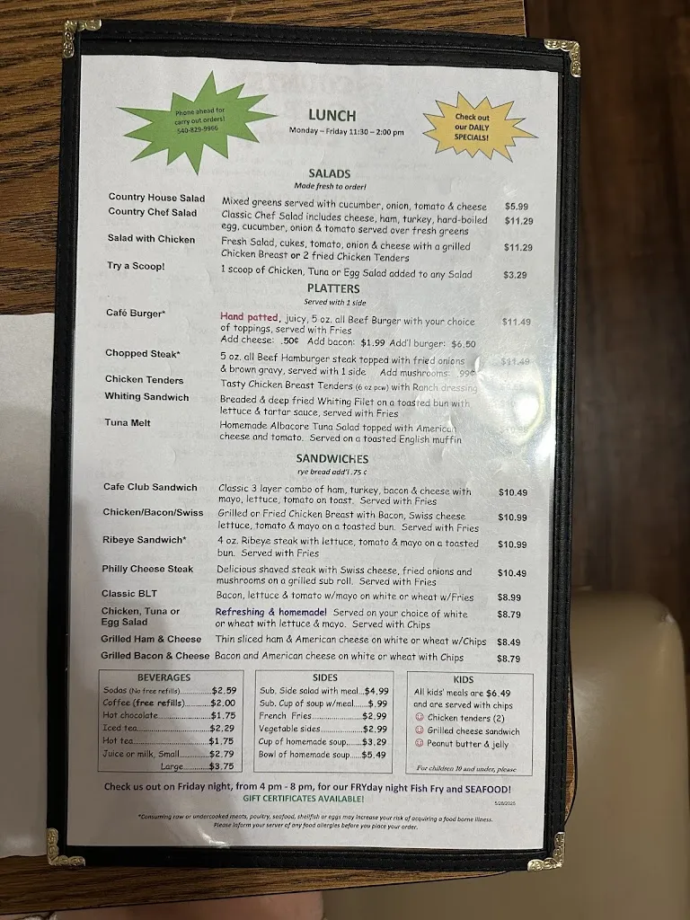 Menu_Country Cafe_Culpeper, VA_image_old_3