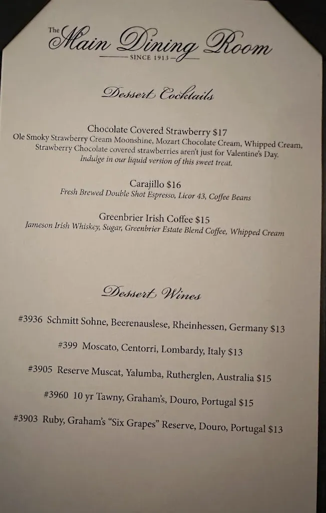 Menu_The Main Dining Room at The Greenbrier_White Sulphur Springs, WV_image_old_2