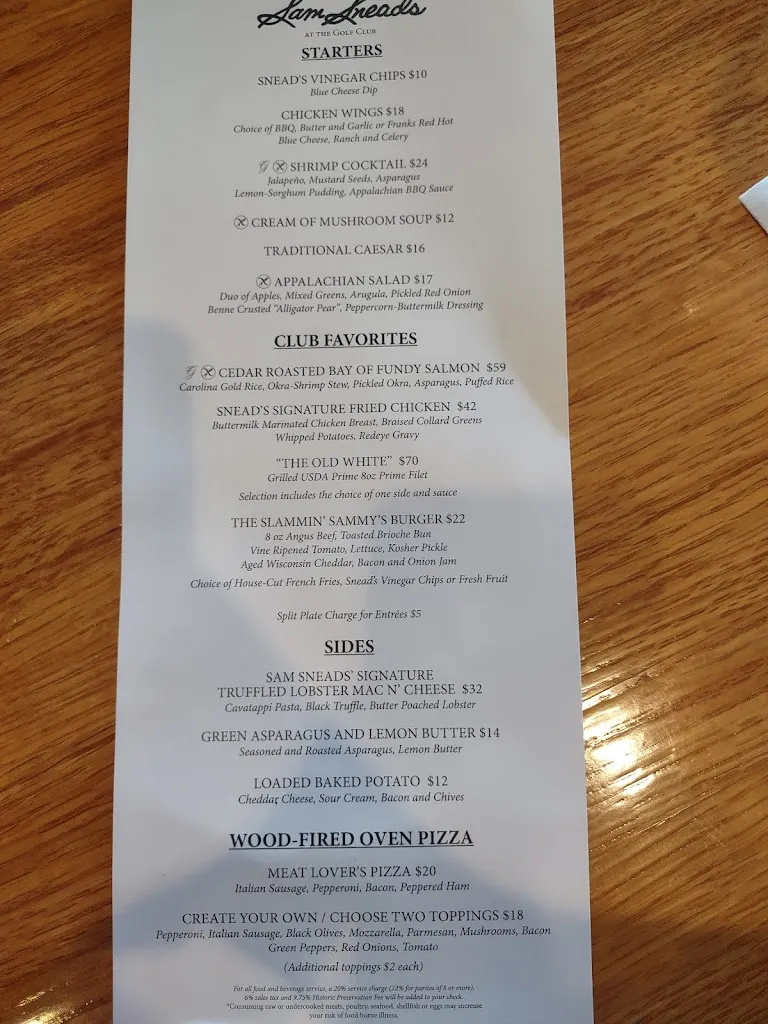 Menu_Sam Snead's Tavern_White Sulphur Springs, WV_image_old_2