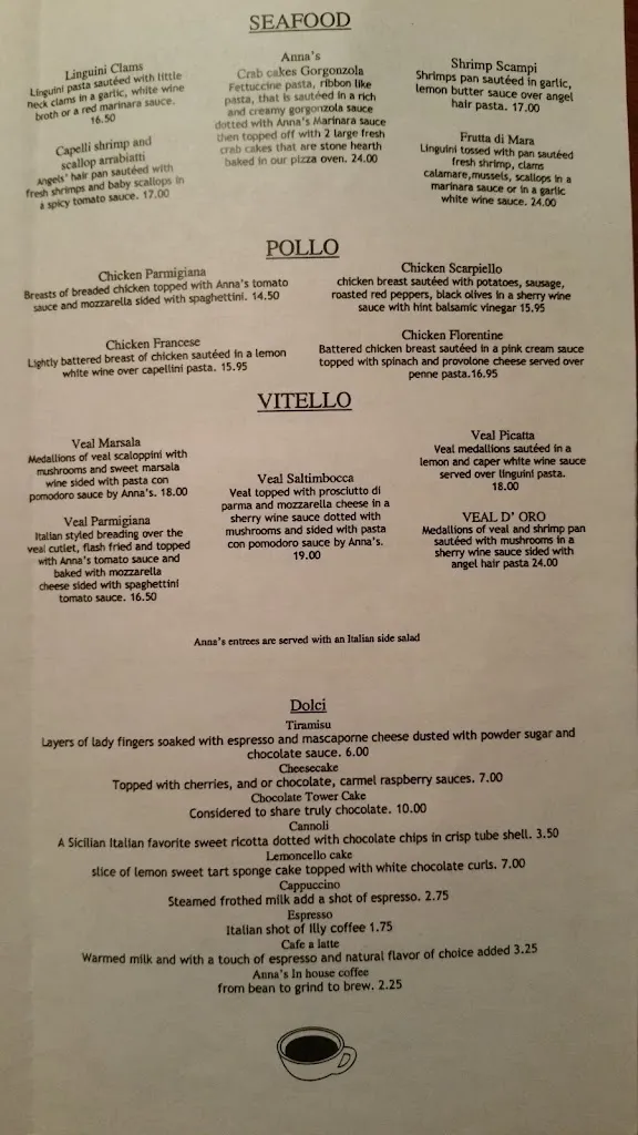 Menu_Anna's Ristorante Pasta, Vino & Pizza_Smithfield, VA_image_old_1
