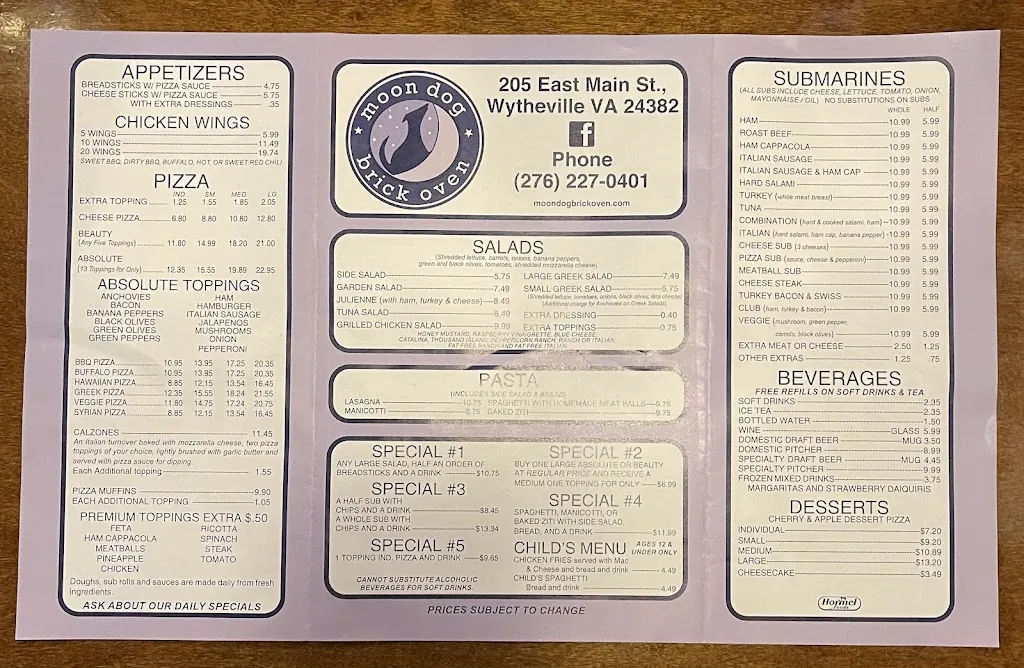 Menu_Moon Dog Brick Oven - Wytheville, VA_Wytheville, VA_image_old_3