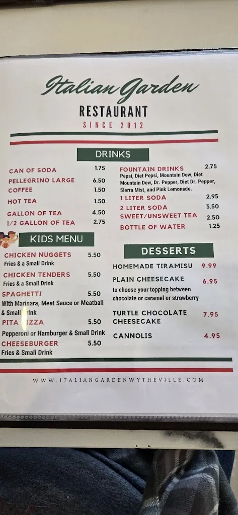 Menu_Italian Garden_Wytheville, VA_image_old_2