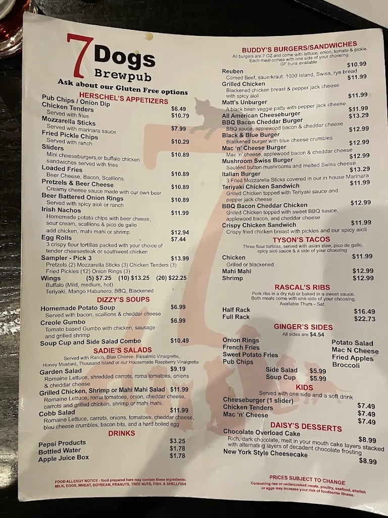 Menu_7 Dogs Brew Pub_Wytheville, VA_image_old_1