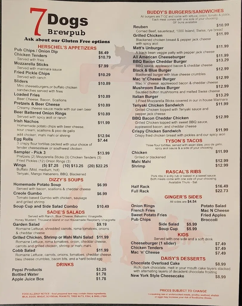 Menu_7 Dogs Brew Pub_Wytheville, VA_image_old_2