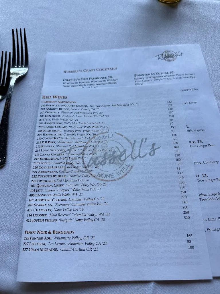 Menu_Russell's Restaurant & Loft_Bothell, WA_image_old_3