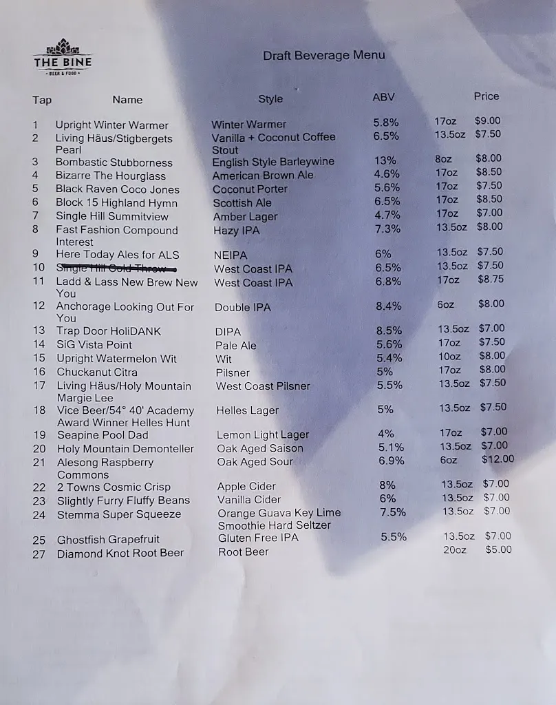 Menu_The Bine Beer & Food_Bothell, WA_image_old_1