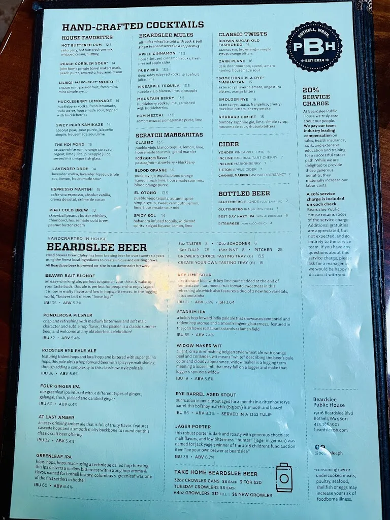 Menu_Beardslee Public House_Bothell, WA_image_old_1