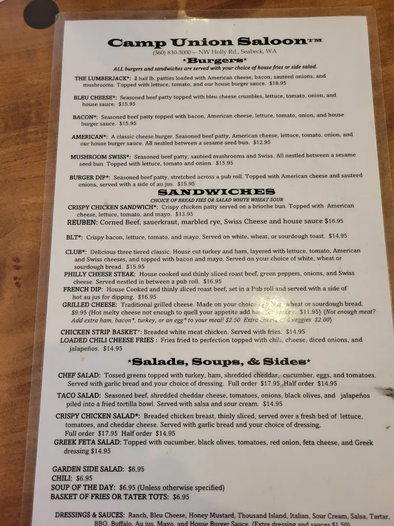 Menu_Camp Union Saloon_Seabeck, WA_image_old_2