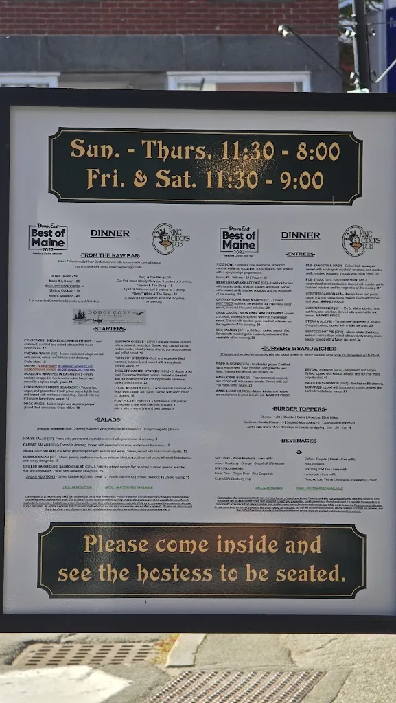 Menu_King Eider's Pub_Damariscotta, ME_image_old_1