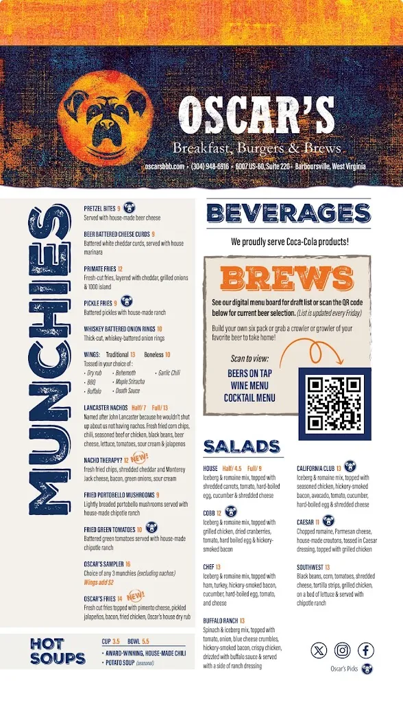 Menu_Oscar's Breakfast, Burgers & Brews_Barboursville, WV_image_old_2